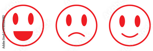 Smile icon. Emoticons simple icon negative, neutral and positive sign. Rating emoji icon set. Feedback emoticons. Smiley rating. Good and bad emoticon signs - Happy and Sad reaction.                  