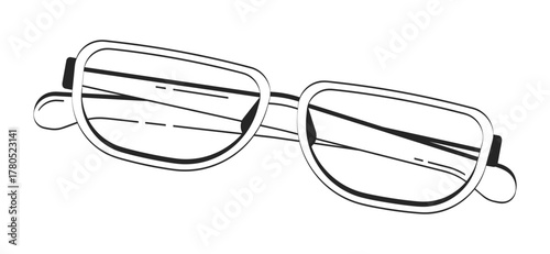 Stylish eyeglasses frame folded doodle linear object. Optical accessory. Fashion eyewear. Vision aid glasses 2D vector outline clip art drawing isolated on white. Hand drawn sketch illustration