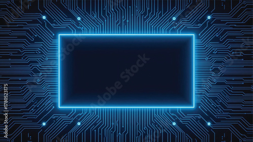 Modern Technology Background Featuring Neon PCB Frame and Copy Space. Ai Generate.