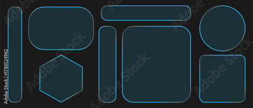 Neon light frame liquid glass effect UI elements for mobile phone ux, web interface, tech and hud