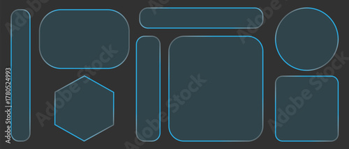Neon light frame liquid glass effect UI elements for mobile phone ux, web interface, tech and hud