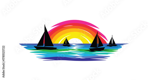 Sailboats at sunset create a stunning vibrant scene perfect for travel brochures and beach themed products, ideal for summer marketing campaigns