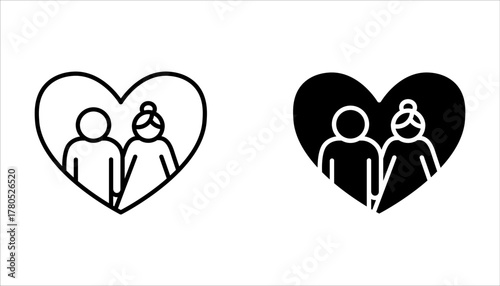 elderly couple icon set, pension family, grandparents, grandfather and grandmother on white background