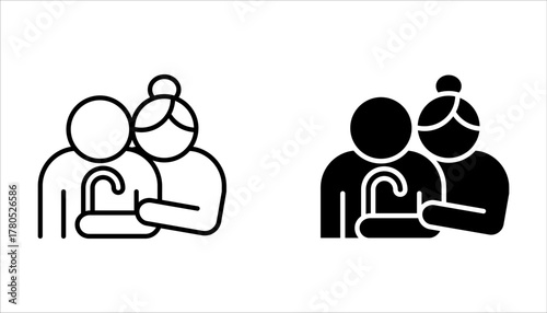 elderly couple icon set, pension family, grandparents, grandfather and grandmother on white background