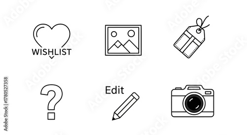 Wishlist heart icon for online shopping and favorite items line art illustration