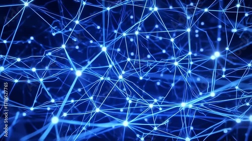 Abstract depiction of neural network, luminous nodes connected by lines, in shades of blue