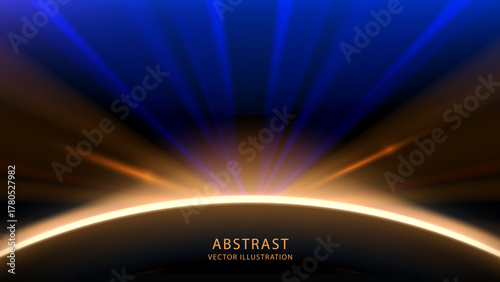 Blue and Orange Light Rays Background – Glowing Horizon Abstract Vector Illustration with Futuristic Energy Beam Design, Ideal for Banner, Backdrop, and Background