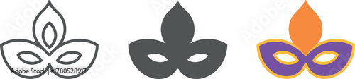 Set of Mardi Gras mask icons with different designs for festive celebrations