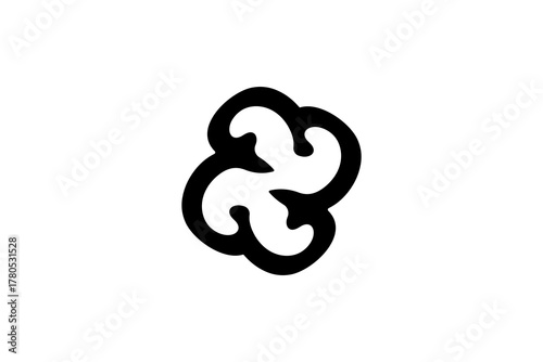 Interlocking Petal-Loop Motif: Four Curved Elements Symmetrically Flowing Around Central Axis