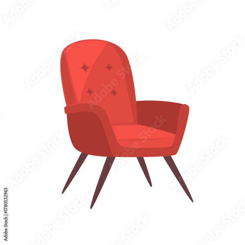 Armchair vector illustration, chair clip art, red classic armchair vector image, comfy lounge chair icon, living room furniture clip art, isolated on white background