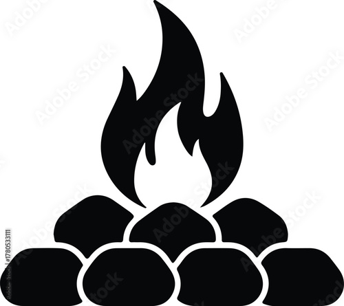 Silhouette vector bonfire with rocks simple campfire design Illustrator