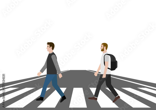 People Walking across Crosswalk in the City. Crosswalk. Pedestrian Crossing Road. Zebra Crossing. Vector Illustration. 