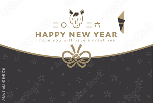 2026年午年　かわいい蝶結びの年賀状テンプレート