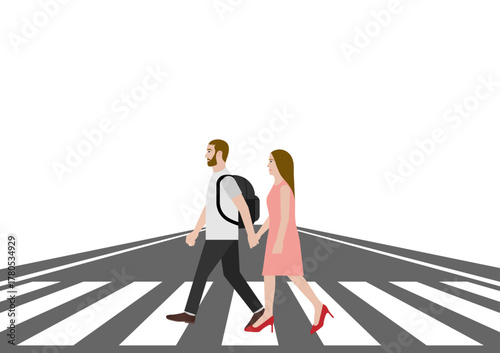 People Walking across Crosswalk in the City. Crosswalk. Pedestrian Crossing Road. Zebra Crossing. Vector Illustration. 