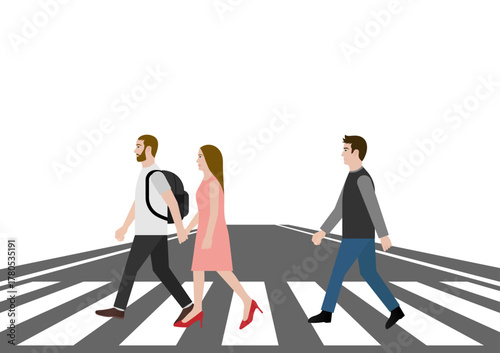 People Walking across Crosswalk in the City. Crosswalk. Pedestrian Crossing Road. Zebra Crossing. Vector Illustration. 