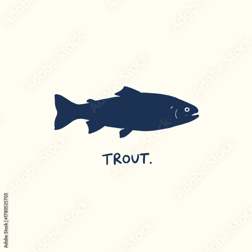 Simple Trout Silhouette Design. Vintage Textured Fish Vector. Linocut Style Angler Graphic. Distressed Freshwater Trout Art. Retro Fishing Emblem Illu