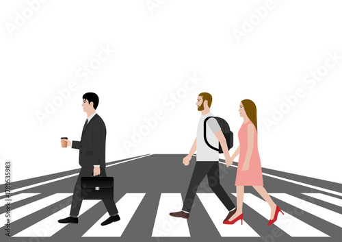 People Walking across Crosswalk in the City. Crosswalk. Pedestrian Crossing Road. Zebra Crossing. Vector Illustration. 