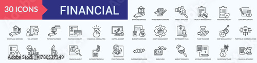Financial Icon Set line Illustration Vector