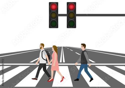 People Walking across Crosswalk in the City. Crosswalk. Pedestrian Crossing Road. Zebra Crossing. Vector Illustration. 