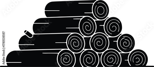Silhouette vector pile of firewood logs black and white Illustrator
