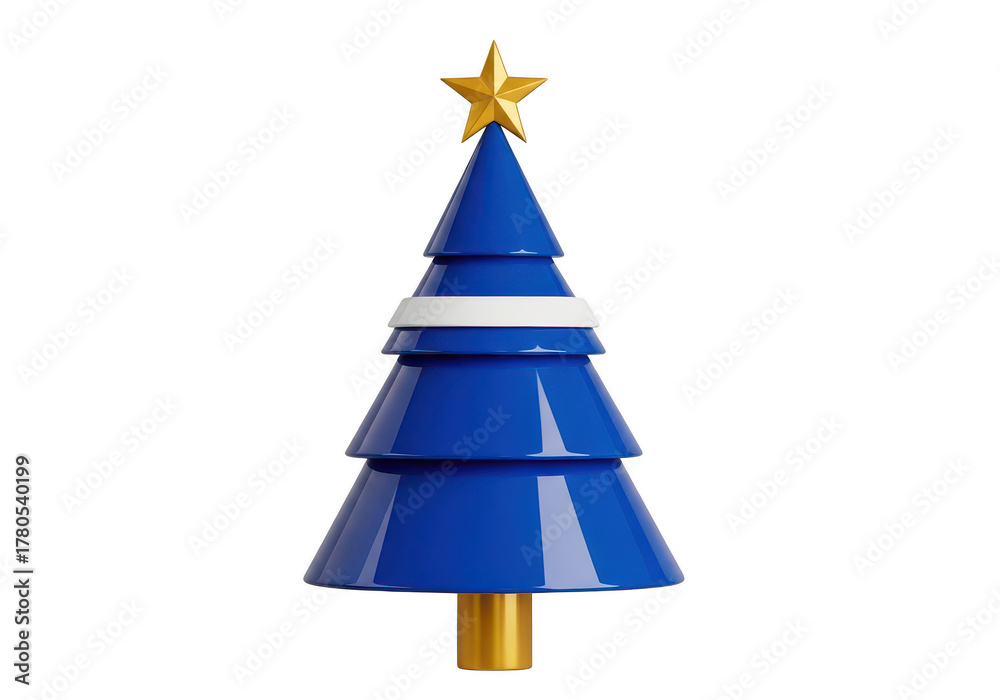 Fototapeta premium Blue stylized christmas tree with golden star isolated on transparent background