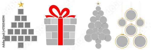 christmas photo collage. collection of Christmas tree balls, gift box design made from photo frames. photo mockups. vector illustration