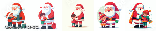happy children hugging santa claus