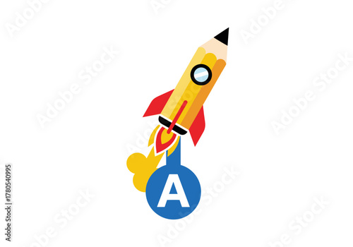 Rocket Ship Mascot with Letter A Logo Design