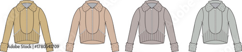 Collection of four illustrated bomber jackets in muted earth tones with ribbed cuffs and collars