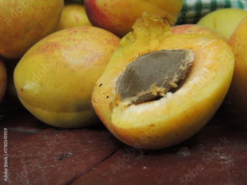peach on a wooden table