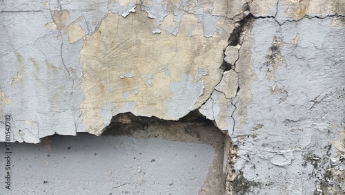 Distressed Concrete Wall with Peeling Paint and Cracks