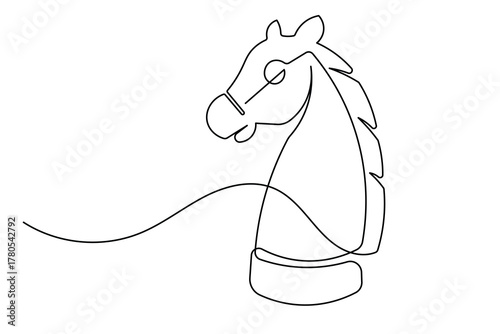  Modern knight chess icon continuous one line minimalist outline artwork