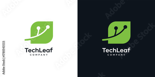 creative leaf digital logo design, Leaf logo design with modern style, vector logo design technology template
