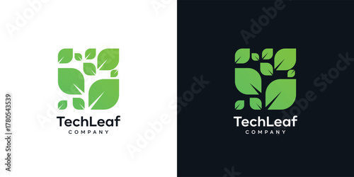 creative leaf digital logo design, Leaf logo design with modern style, vector logo design technology template