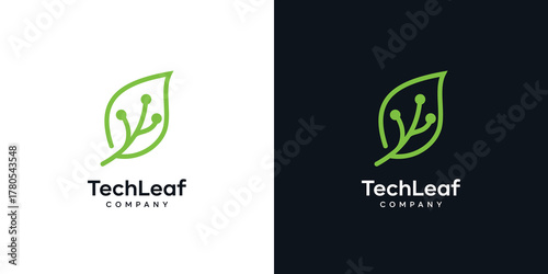creative leaf digital logo design, Leaf logo design with modern style, vector logo design technology template