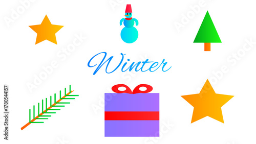 set of colorful christmas decorations