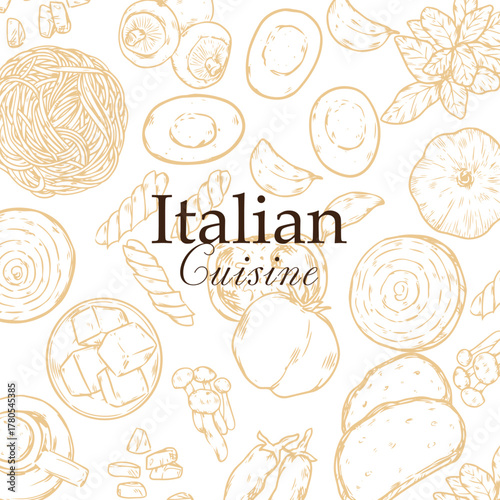 Hand drawn Italian cuisine cooking ingredients outline drawing illustration 2