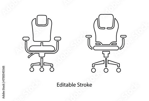 office chair with headrest, armrests editable stroke vector line icon, modern office chair vector illustration