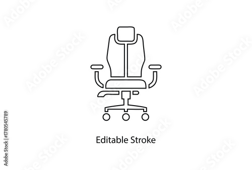 office chair with headrest, armrests editable stroke vector line icon, modern office chair vector illustration