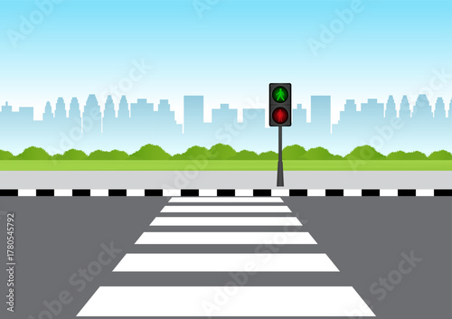 Crosswalk. Pedestrian Crossing Road. Zebra Crossing. Vector Illustration. 