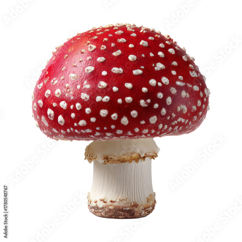 Red Mushroom with White Spots On White Background in Close Up