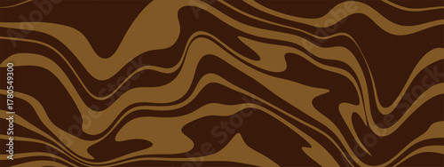 Dark coffee chocolate pattern with swirl texture and smooth caramel vector bg. Abstract wave design shows fluid cocoa lines for dessert art and modern background.