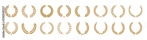 Gold laurel wreath award icons set on transparent background