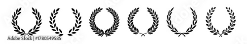 Black laurel wreath award icons set on transparent background