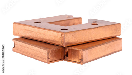 Copper busbar connecting electrical power conducting system isolated on solid white background Png Form