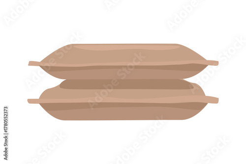 Stack of eco friendly food container. Stacked Farm Storage Sacks. Agricultural Produce Bags. Brown Sacks for Rice Storage