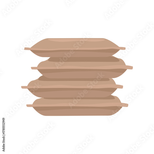 Stacks brown sacks. Burlap Sacks for Grain Storage. Farm Produce Storage Sacks. Stack of Burlap Rice Sacks.