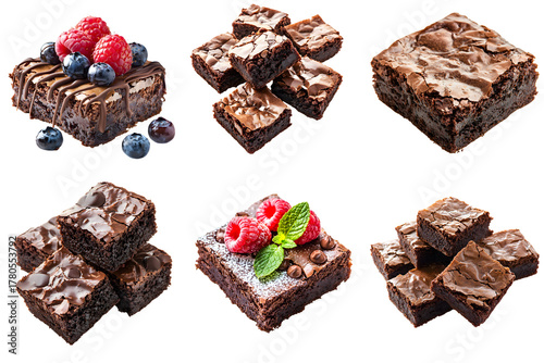 A set of delicious chocolate brownies, isolated on a transparent background PNG