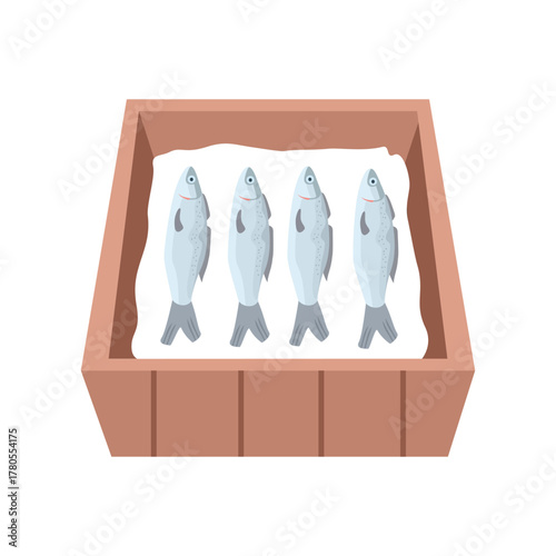 Fish farmer box. Selling fresh fish. Fish Storage Box from Local Fish Farm. Farmer market box.