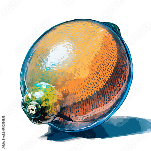 Bright Yellow Lemon with Leaf Illustration